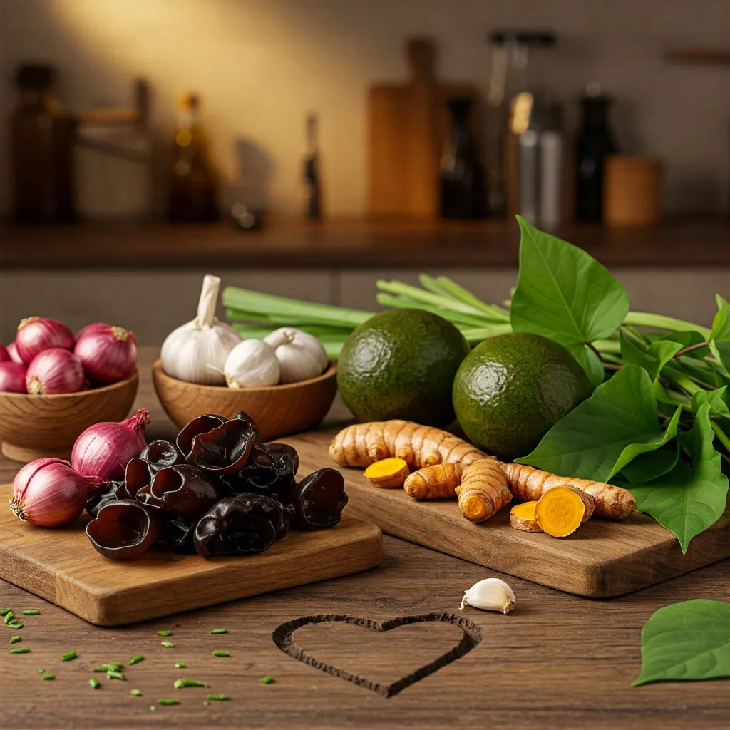 Khám phá 6 loại thực phẩm tự nhiên như mộc nhĩ, hành tây, tỏi, bơ, nghệ, lá khoai lang giúp bảo vệ mạch máu, cải thiện tuần hoàn và phòng ngừa bệnh tim mạch hiệu quả 🌿.