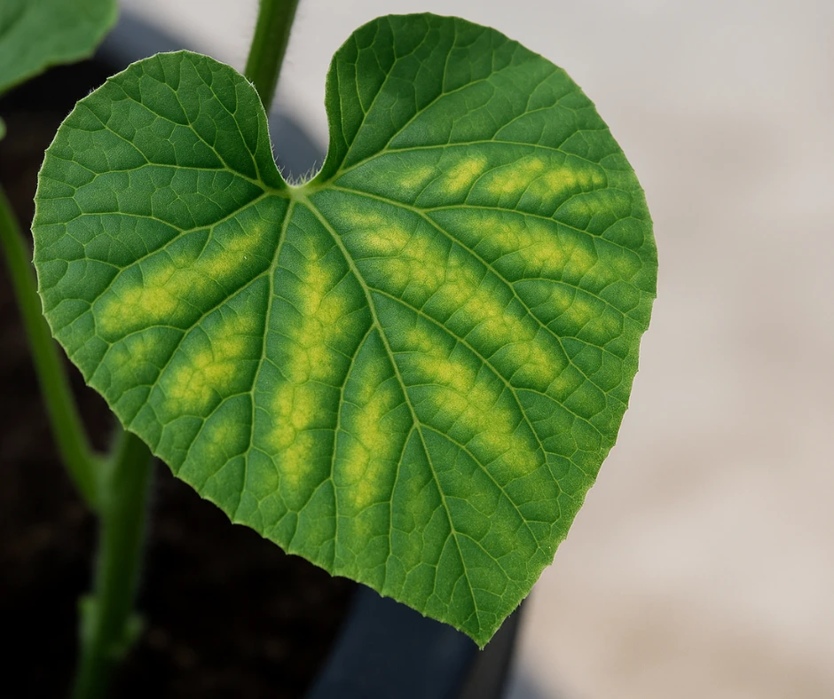 💧 4 Giai Đoạn Vàng Cung Cấp Dinh Dưỡng Cho Dưa: Hiểu Đúng Về NPK & Trung Vi Lượng 6 Lá dưa bị vàng do thiếu dinh dưỡng Magie, một vấn đề thường gặp khi bón phân cho dưa lưới không đủ chất-1