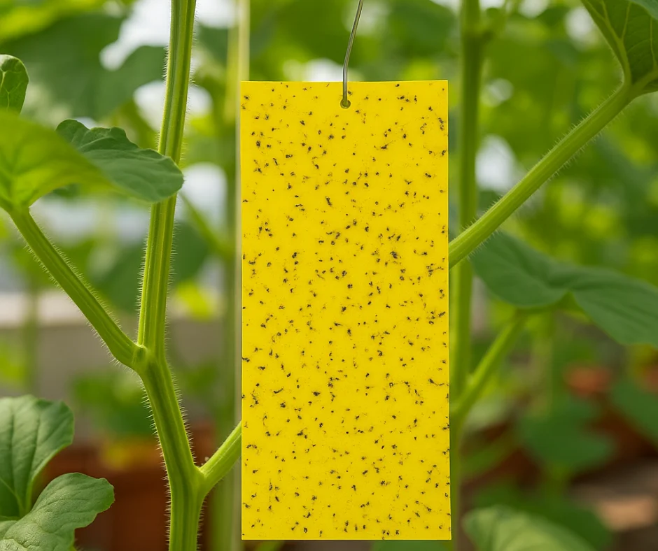 🛡️ 3 Cách Phòng Trừ Bọ Trĩ Hại Dưa Lưới An Toàn & Hiệu Quả 9 Bẫy dính màu vàng là công cụ hiệu quả để theo dõi và áp dụng cách phòng trừ bọ trĩ hại dưa lưới
