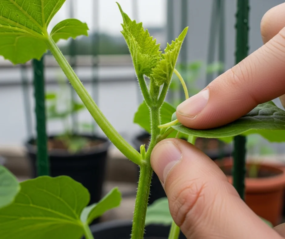 Kỹ thuật tỉa chèo dưa lưới giai đoạn cây con để dưỡng thân chính mập mạp