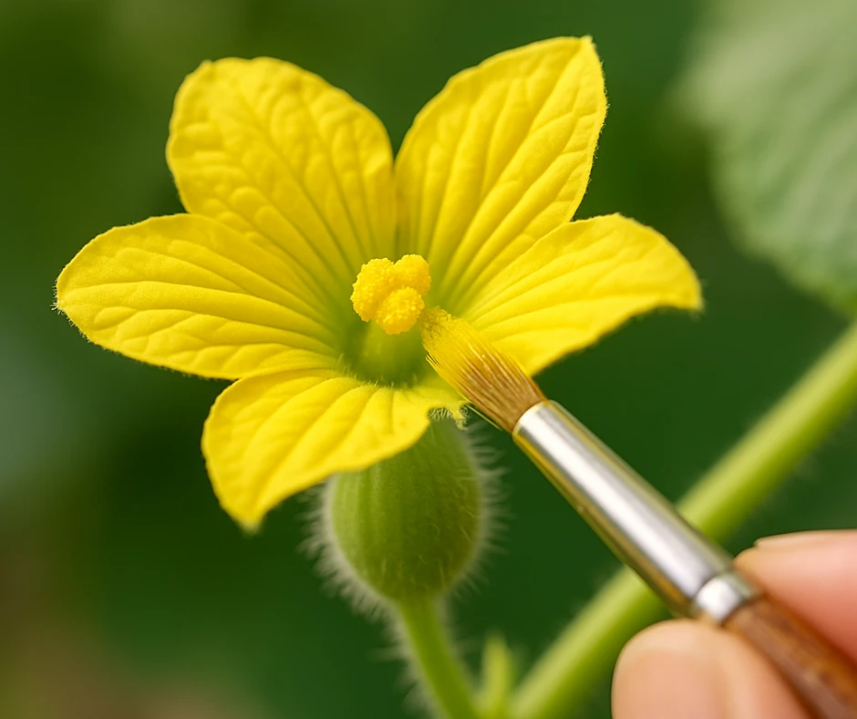 Cùng Potas Làm Vườn 17 Sử dụng cọ vẽ để thụ phấn cho dưa bằng tay, một phương pháp thay thế trong kỹ thuật thụ phấn cho dưa lưới