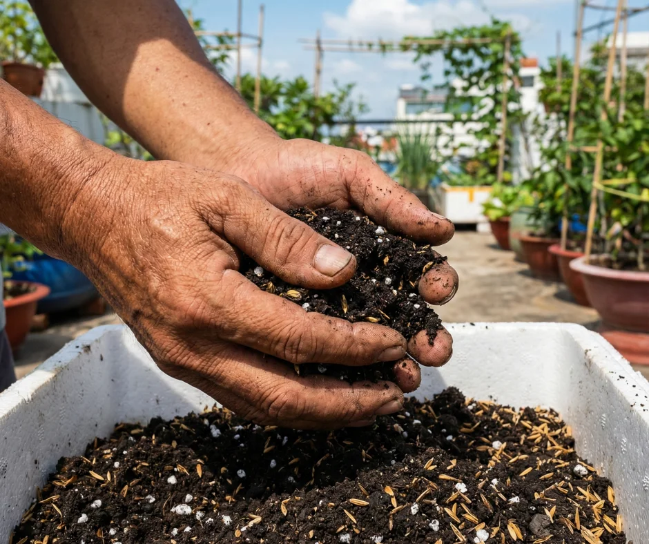 🍀 Công Thức Trộn Đất Trồng Bí Đỏ Trong Chậu (Chuẩn Lão Nông) 5 Lão Nông chia sẻ công thức trộn đất trồng bí đỏ trong chậu chuẩn sân thượng: tơi xốp, giàu hữu cơ, sạch nấm bệnh. Áp dụng ngay để rễ khỏe, cây sai quả!